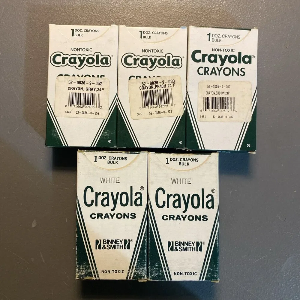 Lot 5 Vintage Crayola Binney Smith No 836 Bulk Crayons White Brown Gray Peach